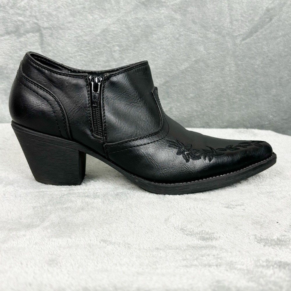 Roper Boots Women Size 7.5 Black Emma Western Pointed Toe Ankle Booties - Picture 9 of 13